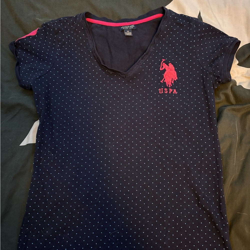 U.S. Polo Assn. Navy Tee with Pink Trim